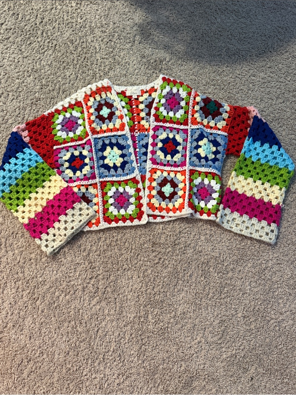 Elan Multicolor Crochet Granny Square Cardigan